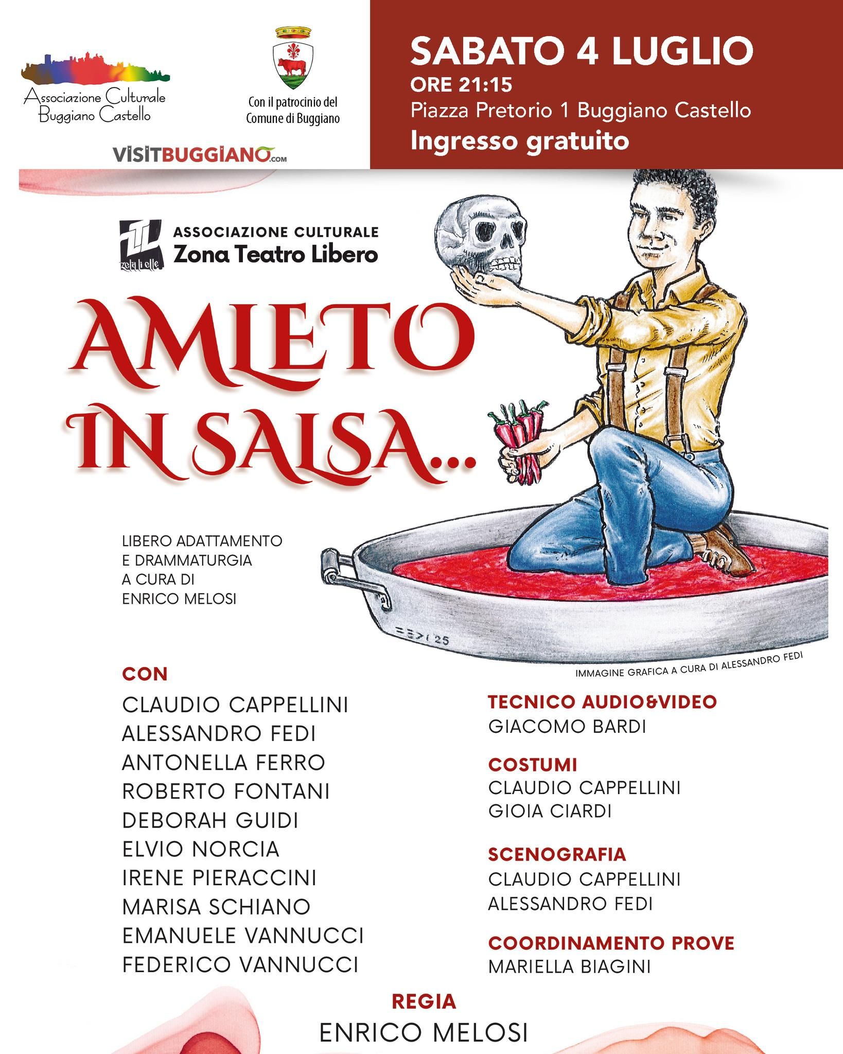 Sabato 4 luglio alle ore 21,15 nella cornice di Piazza Pretorio a Buggiano Castello si terrà lo spettacolo teatrale 'Amleto in salsa....' a cura della Associazione Culturale Zona Teatro Libero di Pistoia. Ingresso gratuito @visitbuggiano @comune_di_buggiano